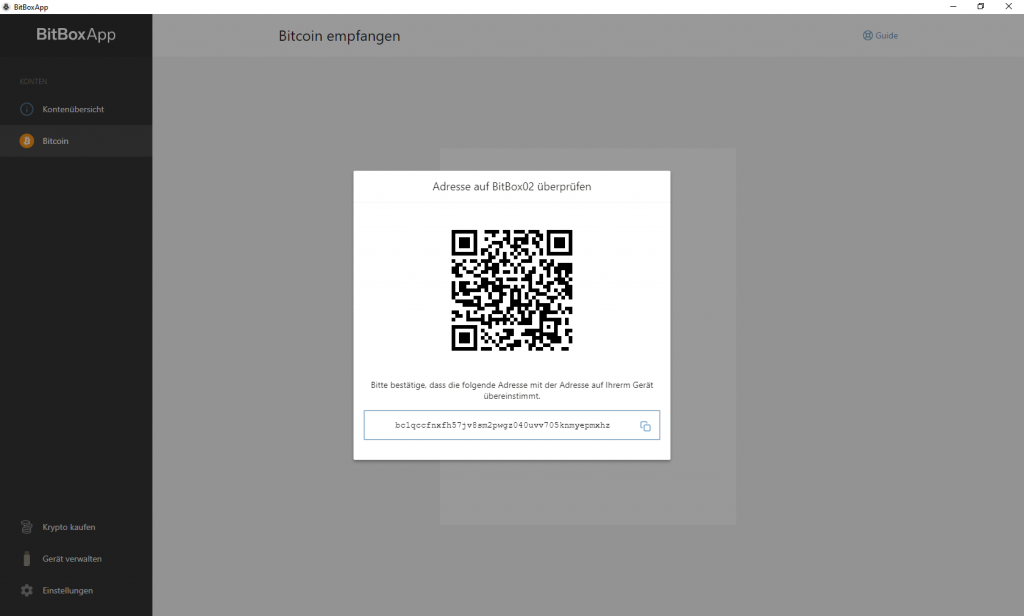 BitBoxApp - Empfangen QR Code